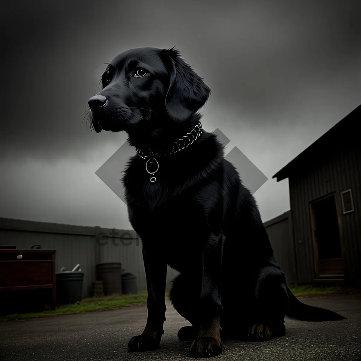 Picture of Cute Black Retriever Puppy Portrait