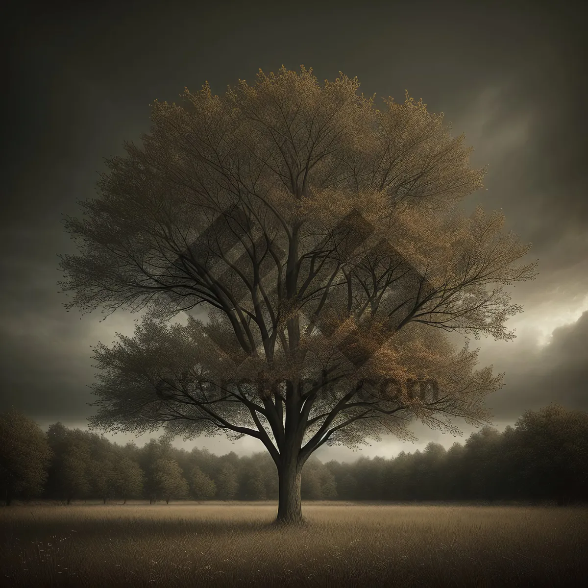 Picture of Serene Winter Wonderland: Majestic Acacia Tree in Rural Landscape