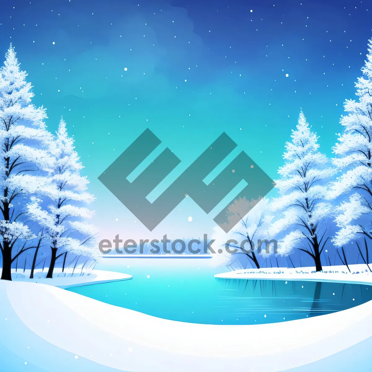 Picture of Winter Wonderland: Snowflake Deer amongst Evergreens
