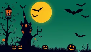 Halloween Night Silhouette Moon Cartoon Scene Illustration