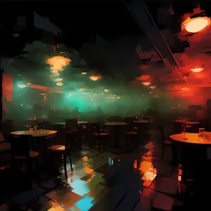 Nightclub spotlight illuminating vibrant barroom with disco lights