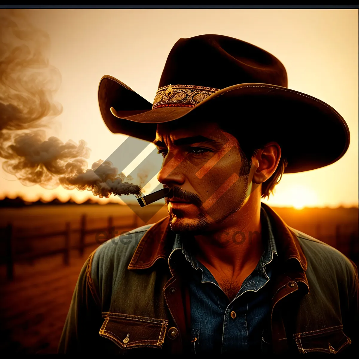 Picture of Happy Cowboy Man Wearing Western Hat