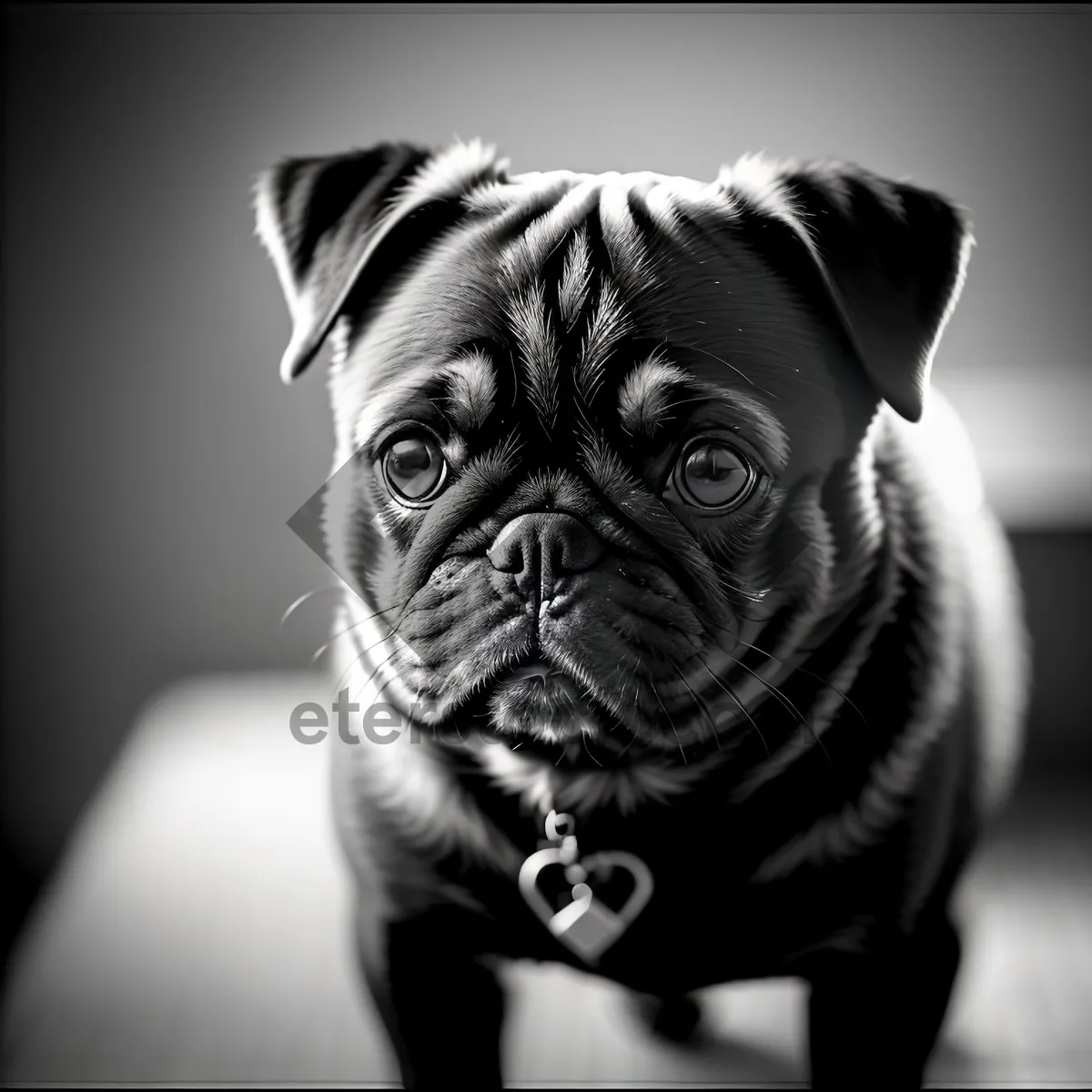 Picture of Adorable Wrinkled Pug Sitting and Looking Cute