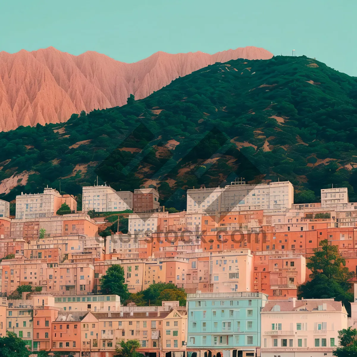 Picture of Enchanting Cityscape: A Majestic Old Castle Surrounded by Stunning Mountain Landscape