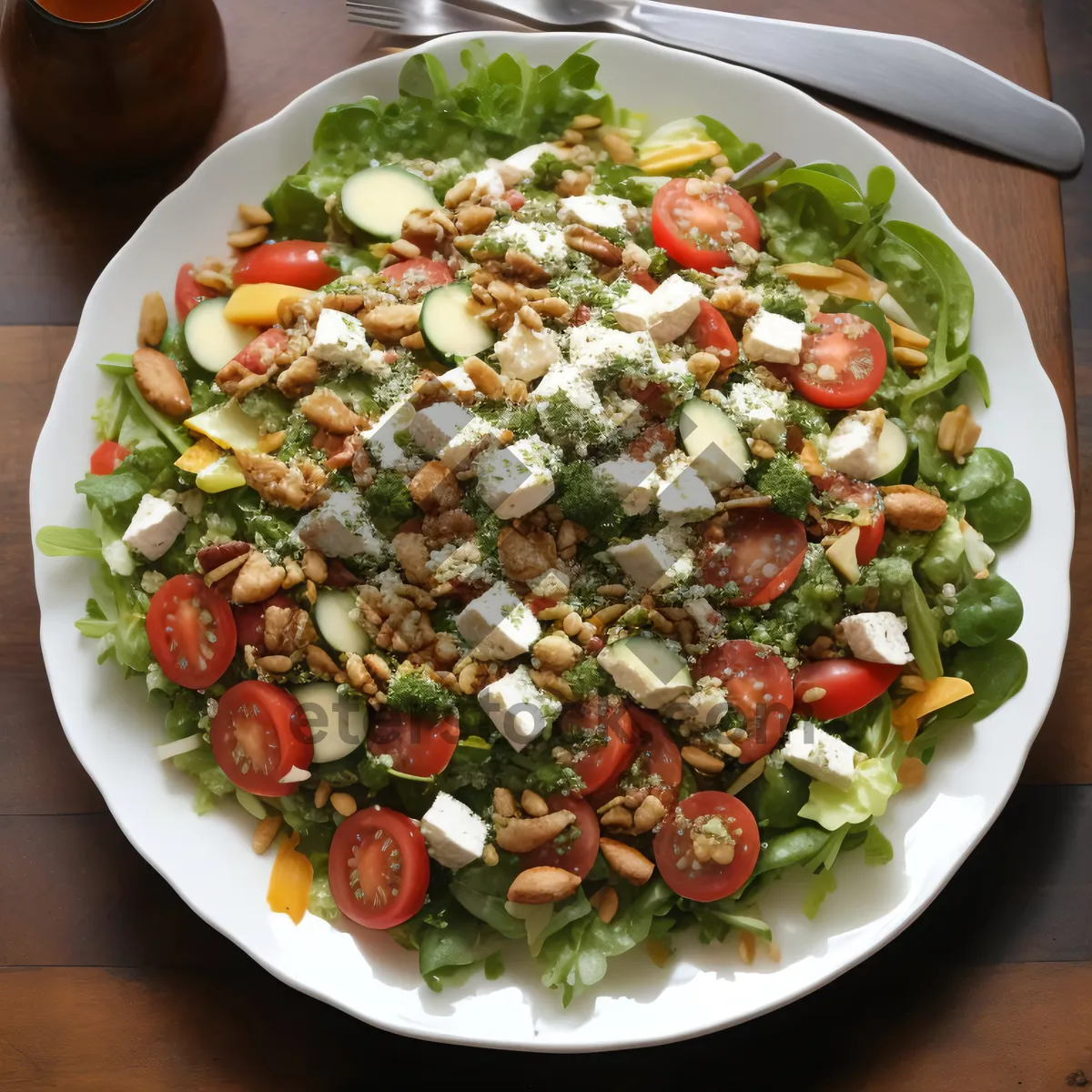 Picture of Healthy Vegetarian Grilled Vegetable Salad with Sauce