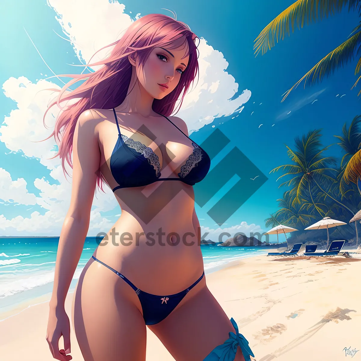 Picture of Sun-kissed Beach Babe in Stylish Swimsuit