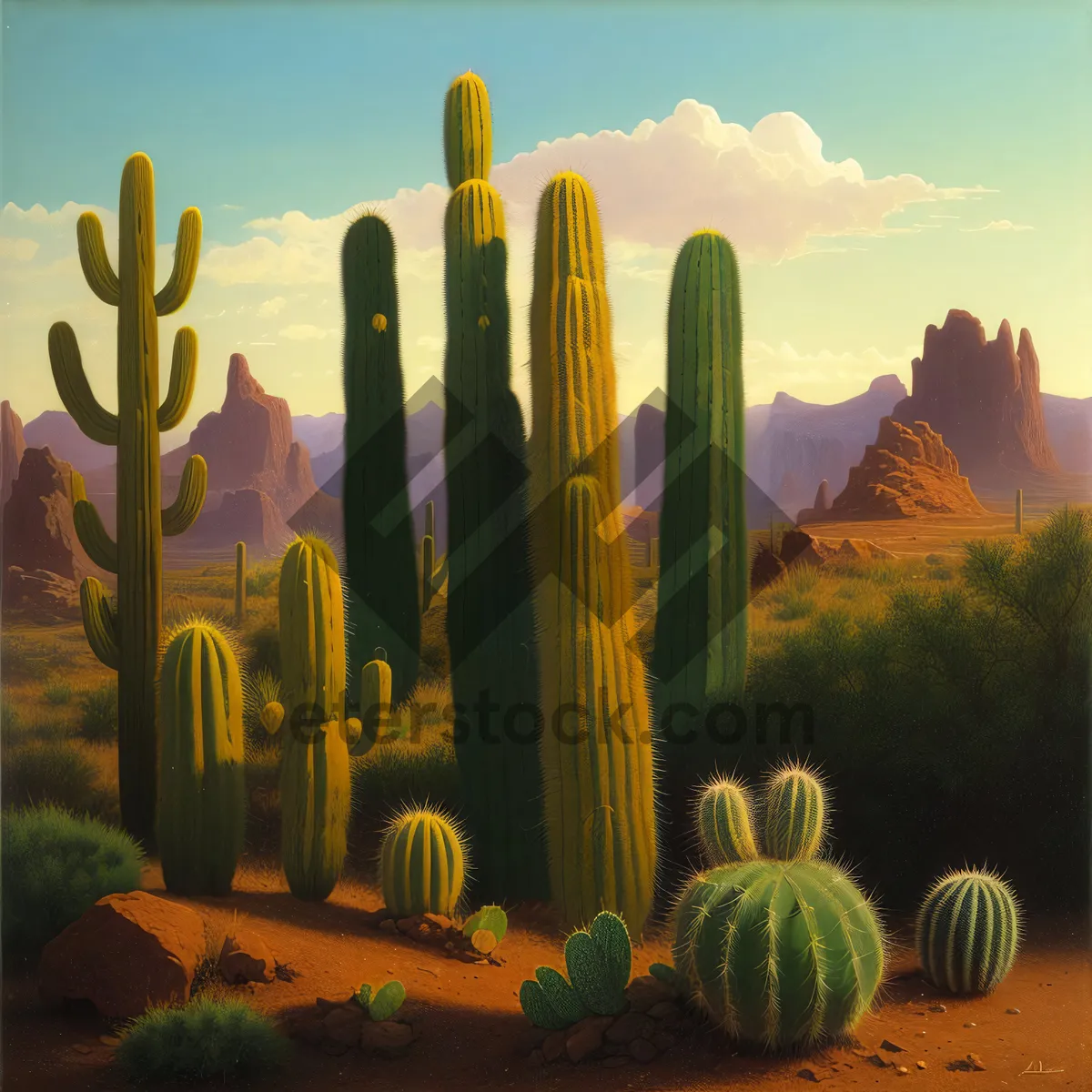 Picture of Desert Saguaro: Majestic Cacti in Skyline Landscape