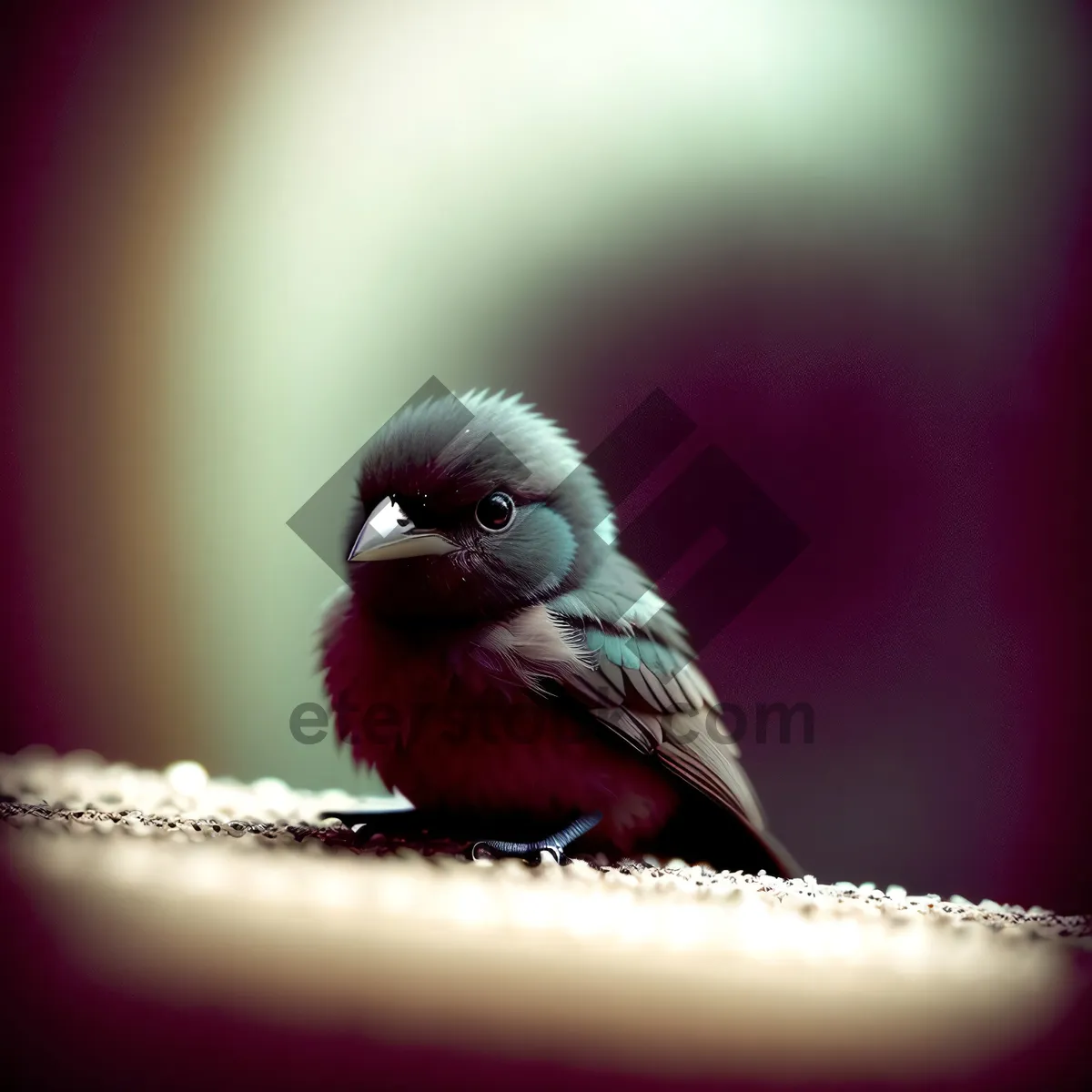 Picture of Cute Finch with Colorful Feathers perched on Branch.