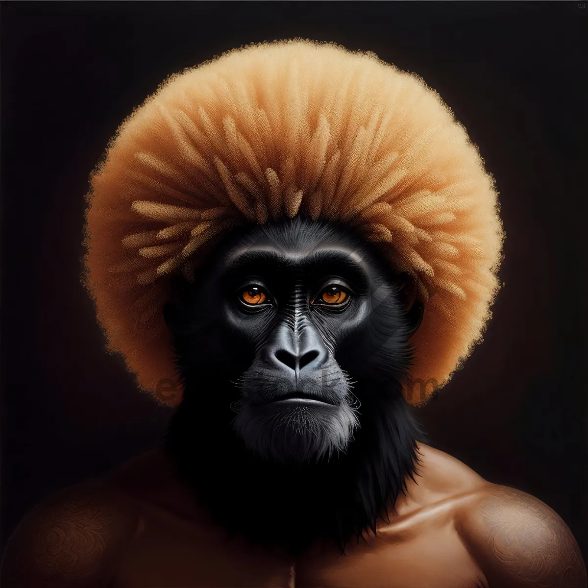 Picture of Wild Primate Mask: Black Ape Portrait in Wildlife