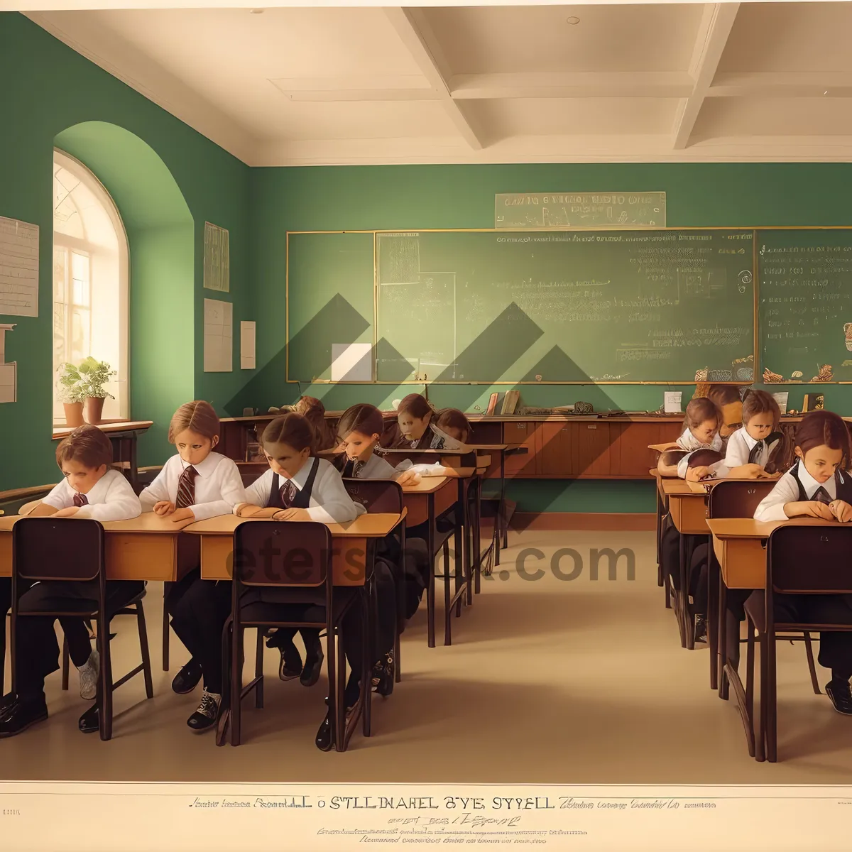 Picture of Modern Interior Restaurant Design with Empty Wood Chairs