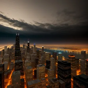 Urban Skyline at Night with Vibrant Skyscrapers