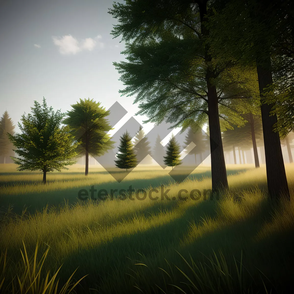 Picture of Golden Sunset Over Serene Countryside Meadow