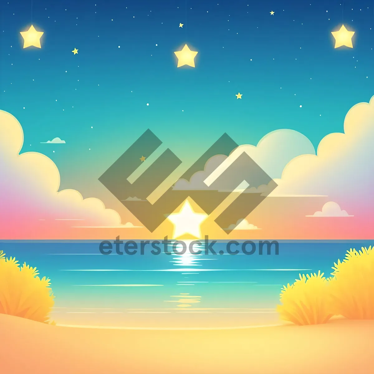 Picture of Serene Starlit Seaside: A Curving Skyline Art