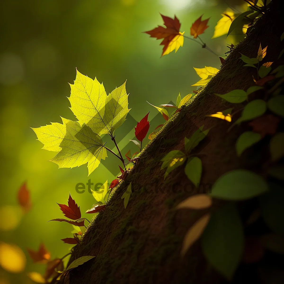 Picture of Vibrant Autumn Maple Leaves in Forest