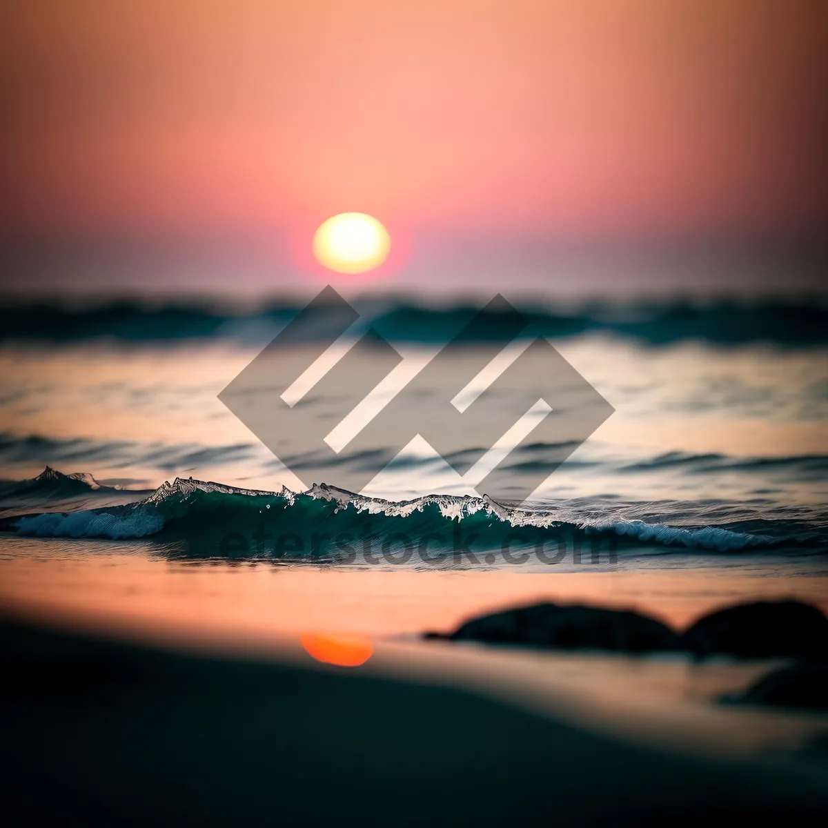 Picture of Serenity at Sunset: Ocean Waves Embracing the Horizon