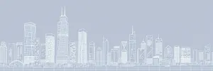 Modern cityscape silhouette design with skyscrapers and tower.