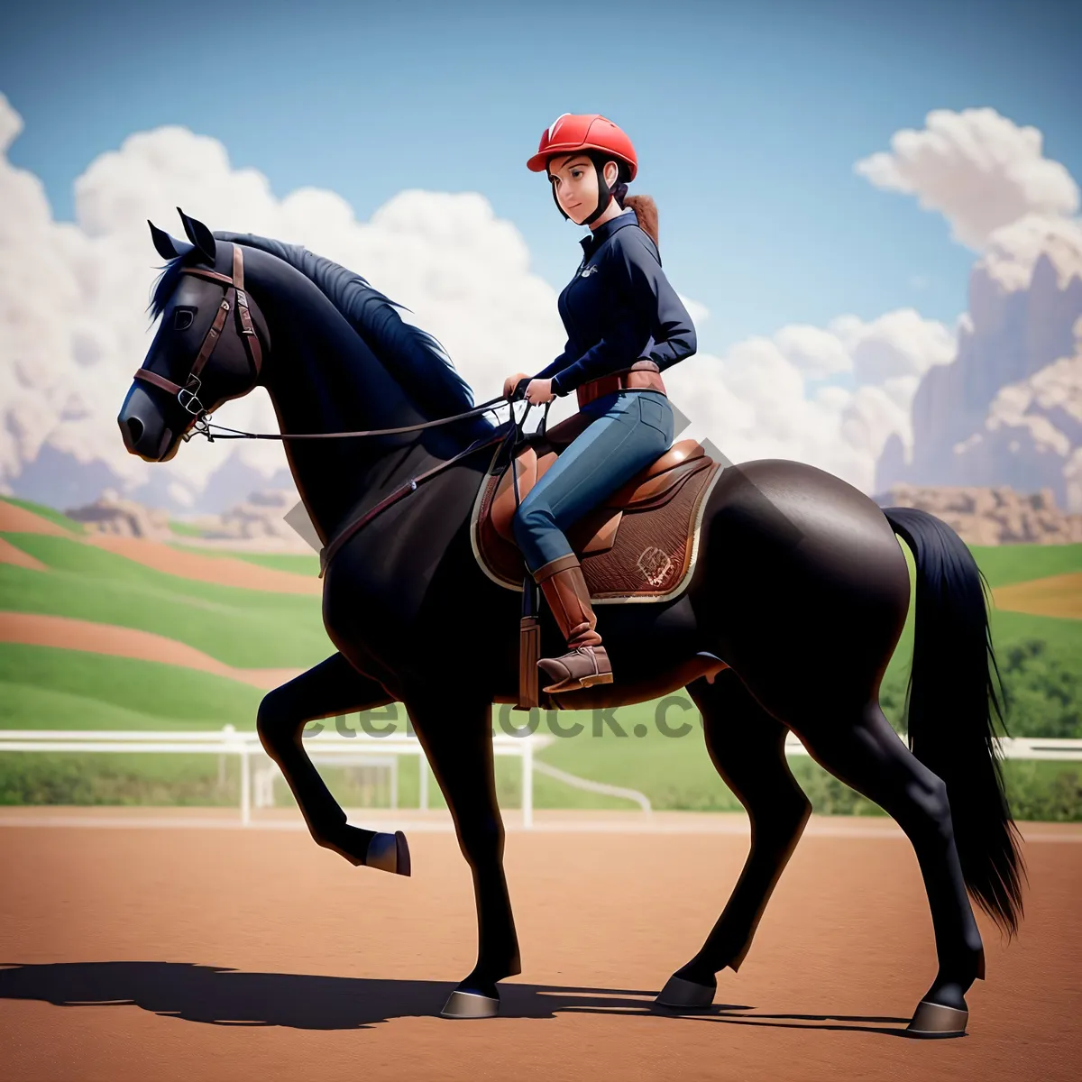 Picture of Silhouette of Adult Rider on Thoroughbred Horse