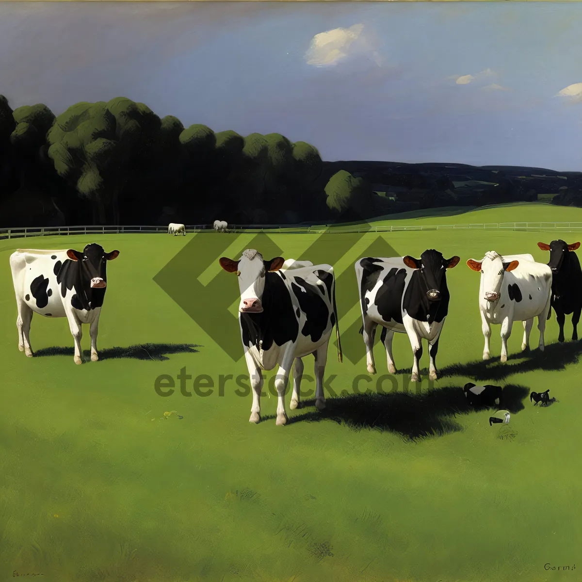 Picture of Serene Rural Landscape with Grazing Cows and Meadow