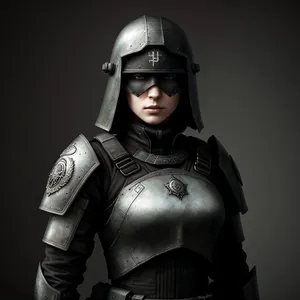 Defender in Protective Armor Suit