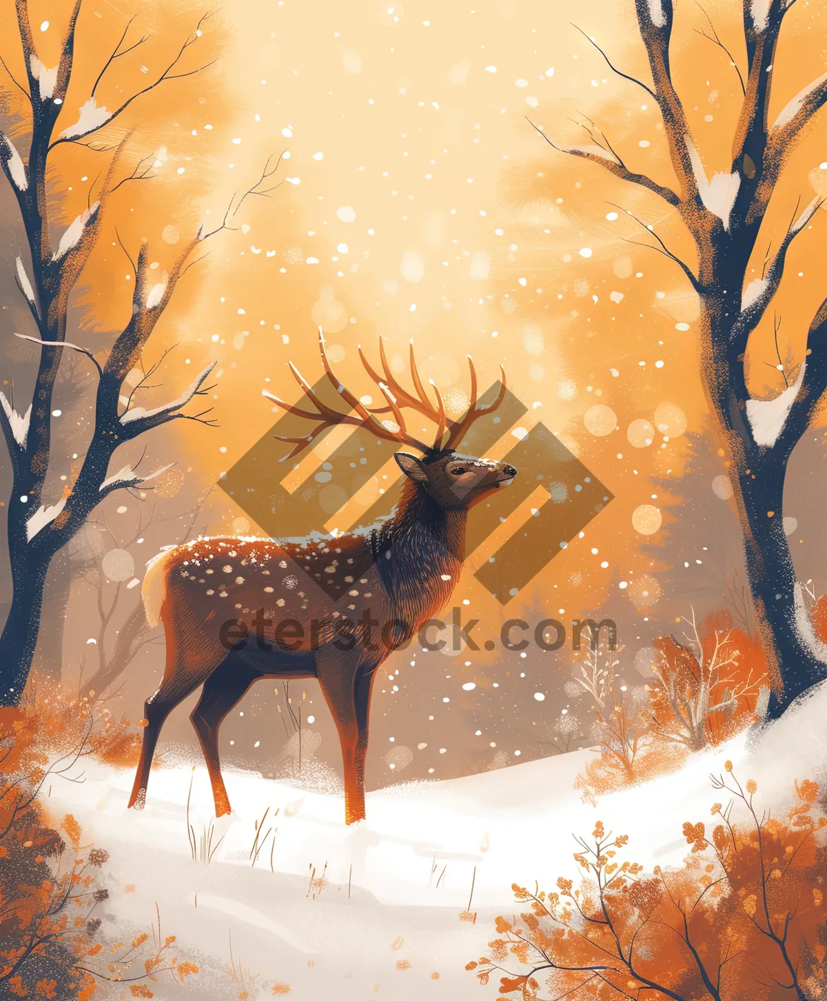 Picture of Winter Wonderland: Tree Silhouette with Deer Decoration