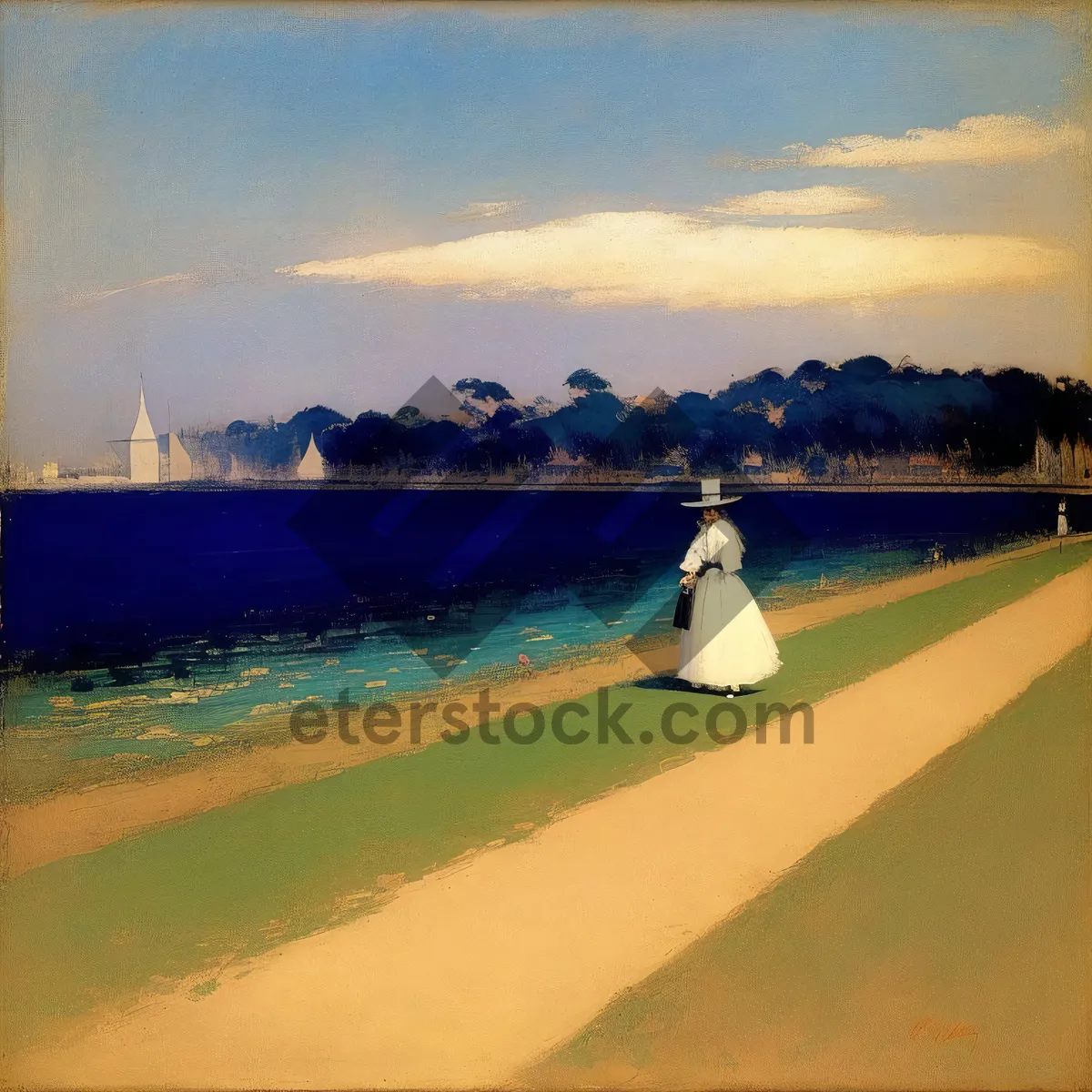 Picture of Coastal Cityscape with Tower and Serene Waters