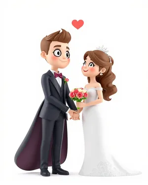 Happy newlywed cartoon man and bride