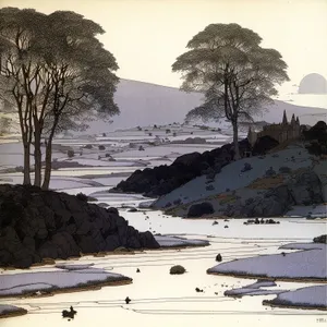 Winter Mountain Landscape in Snowy Forest