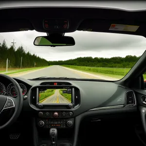 Modern Car Interior with Steering Wheel and Control Panel