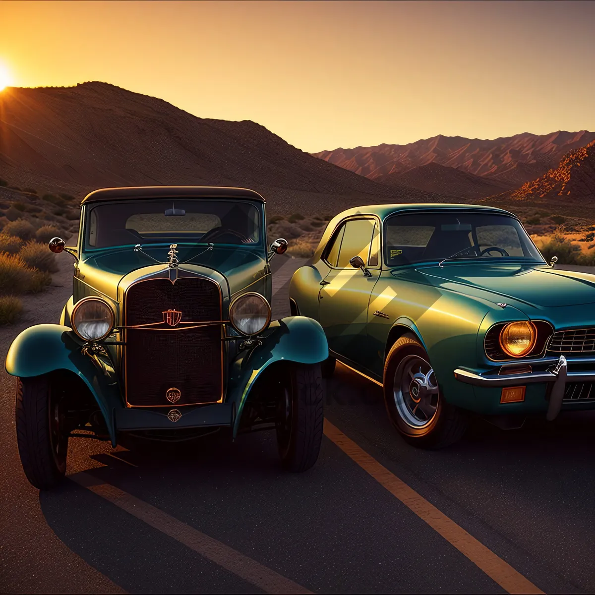 Picture of Speedy luxury coupe races on the open road.