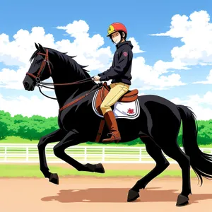 Thrilling Equestrian Silhouette - Trained Black Thoroughbred