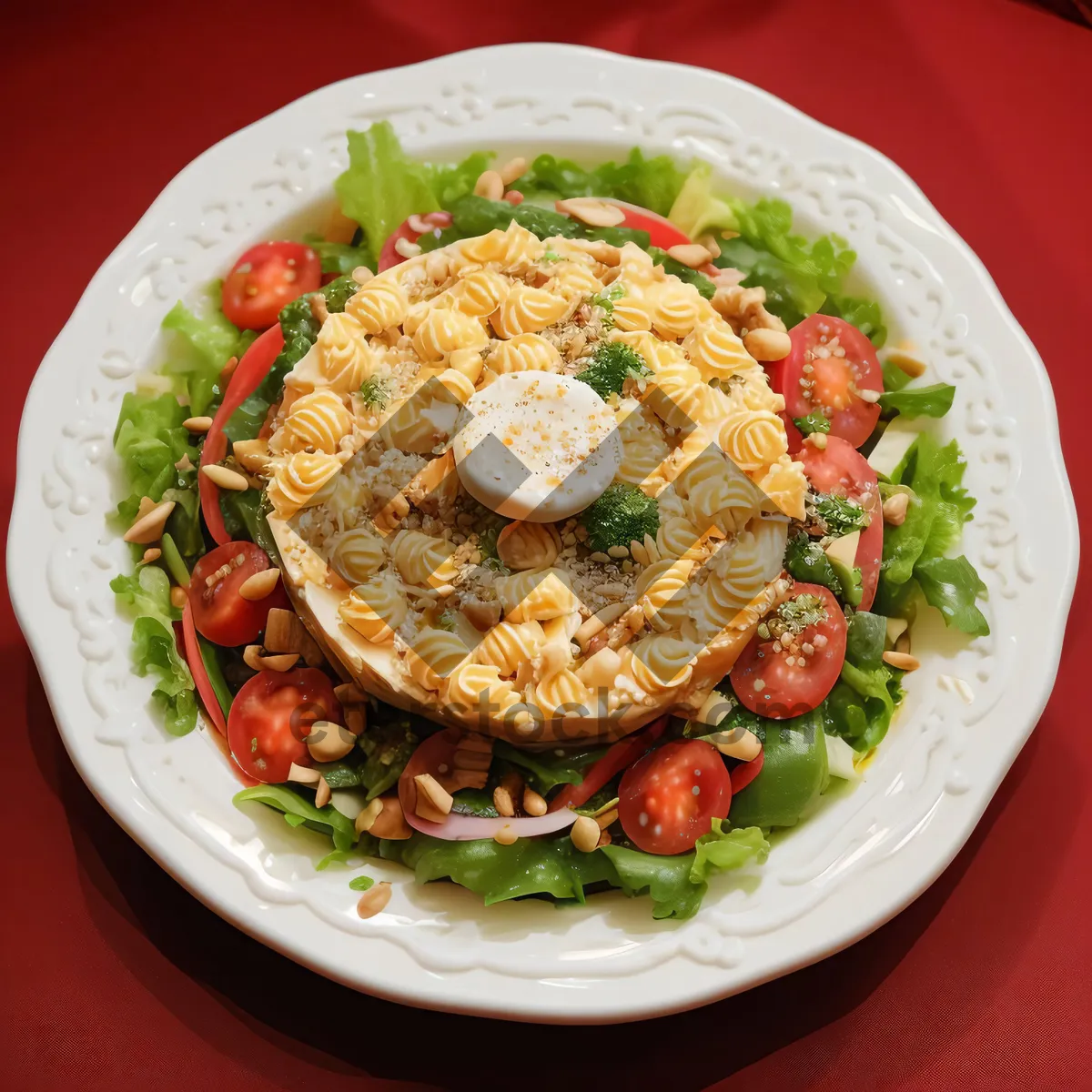 Picture of Gourmet grilled chicken dish with fresh vegetables and cheese