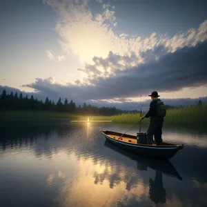 Serene Lake Reflection with Paddle and Boat