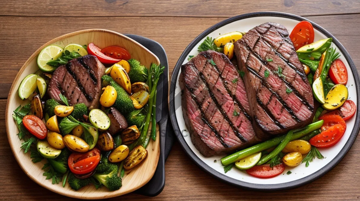 Picture of Fresh Grilled Vegetable Plate with Roasted Pork Steak.