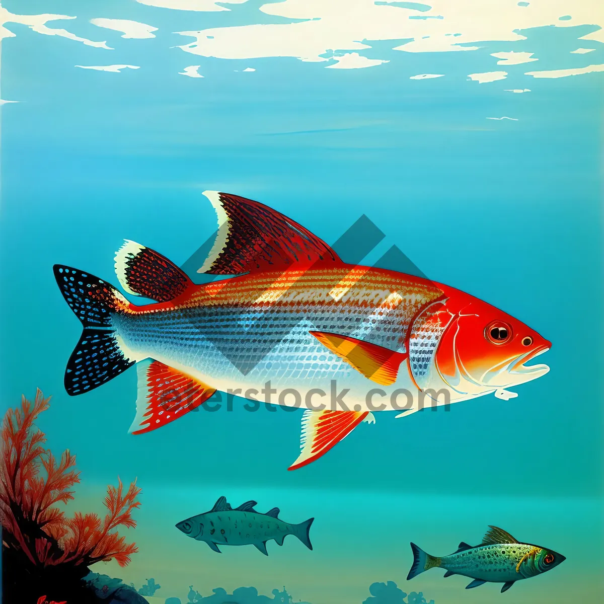 Picture of Golden Finned Fish Swimming in Tropical Aquarium