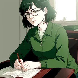 Happy businesswoman working on laptop at office desk