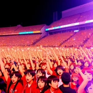 Vibrant Nighttime Concert Crowd Cheering at Stadium