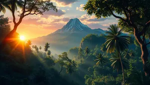 Tropical island sunset beach paradise vacation destination.