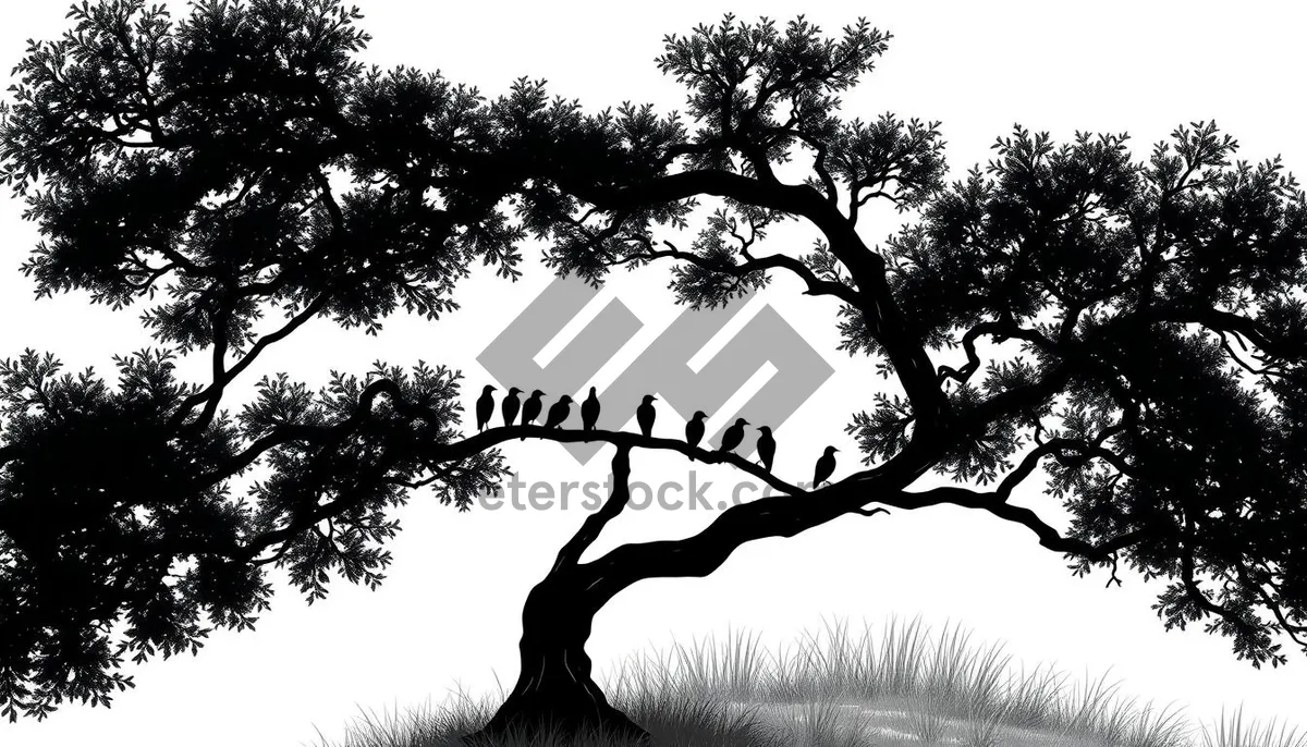 Picture of Silhouette of Oak Tree Against Sky and Forest