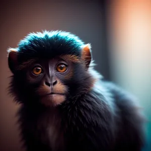 Furry Feline Eyes: Cute Primate Portrait Looking 