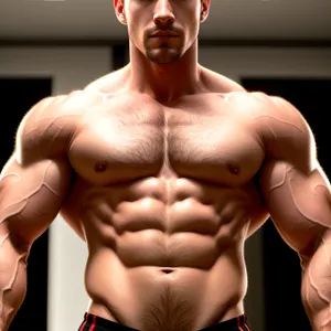 Muscular Male Bodybuilder Flexing Powerful Abs