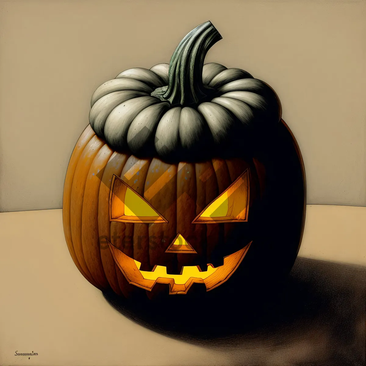 Picture of Spooky Pumpkin Lantern Illuminating Halloween Night