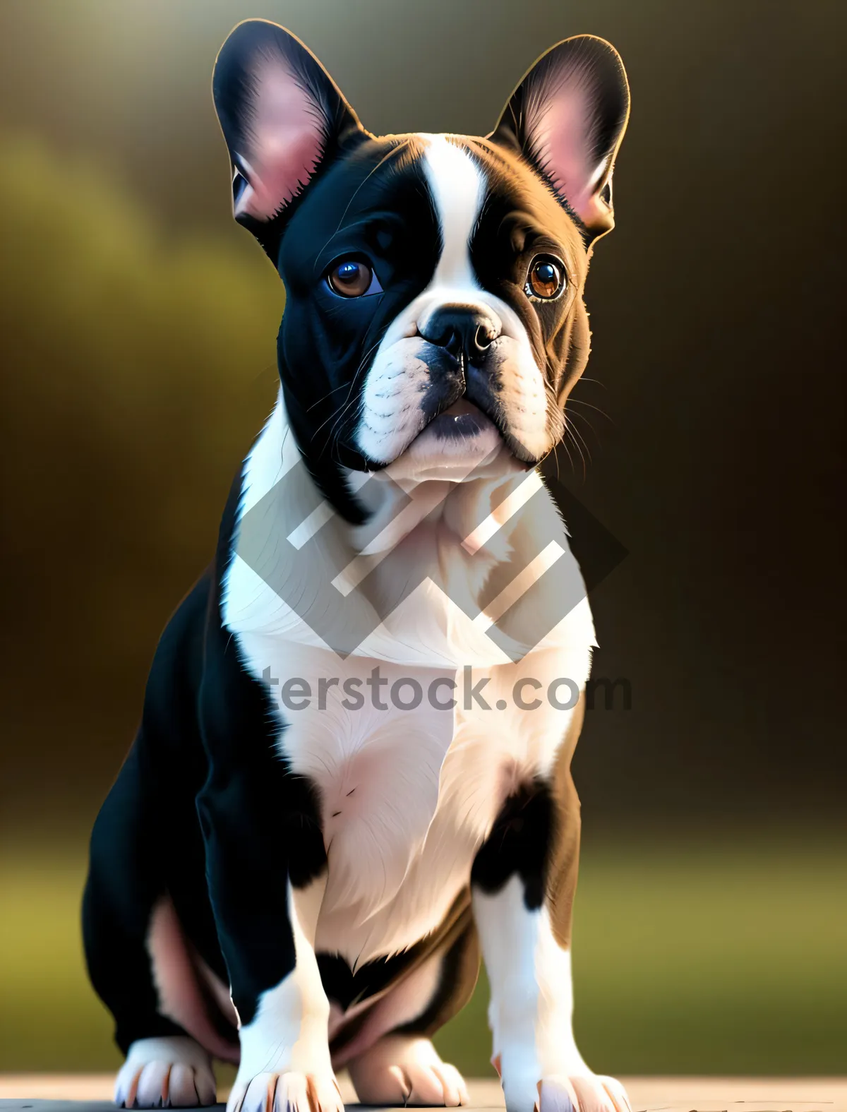 Picture of Cute Boxer Bulldog Puppy Sitting with Collar