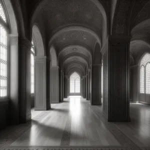 Ancient Cathedral's Majestic Interior with Stone Columns