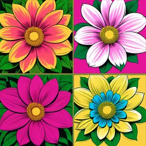 Colorful Floral Garden Pattern with Pink Daisy
