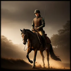 Competitive horseback rider with polo mallet.