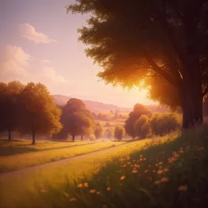 Serenity on the Horizon: Captivating Sunset Over Countryside