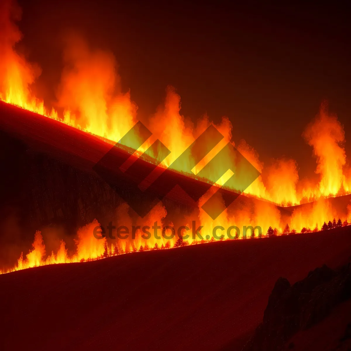 Picture of Fiery Blaze: Intense Heat, Orange Flames, and Danger