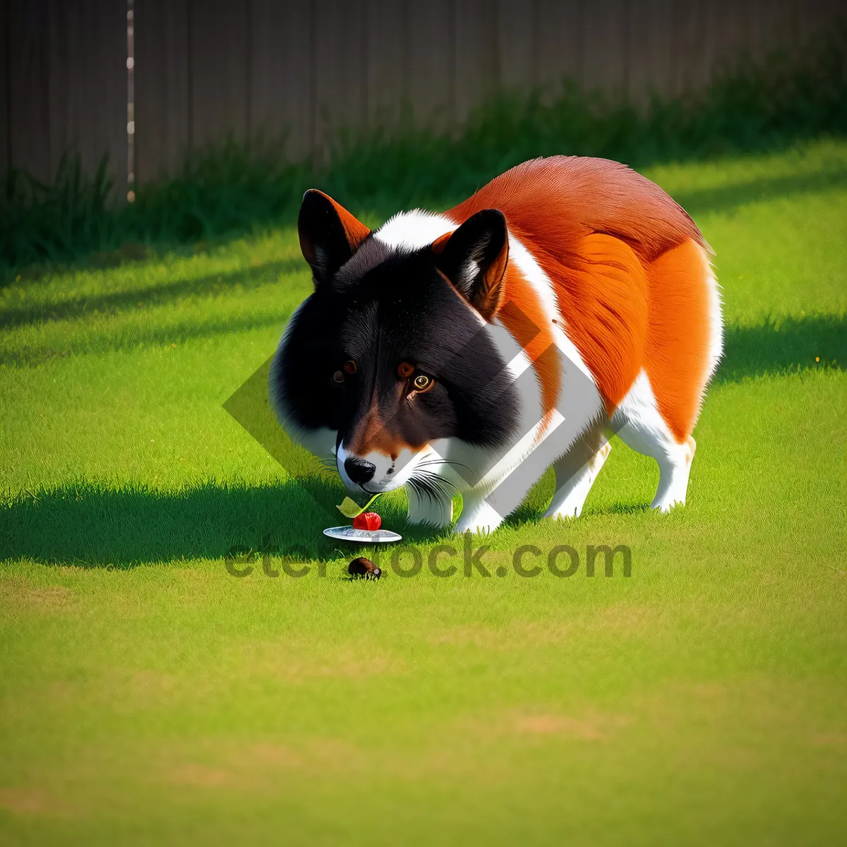 Picture of Playful Canine Golfer on Green Field