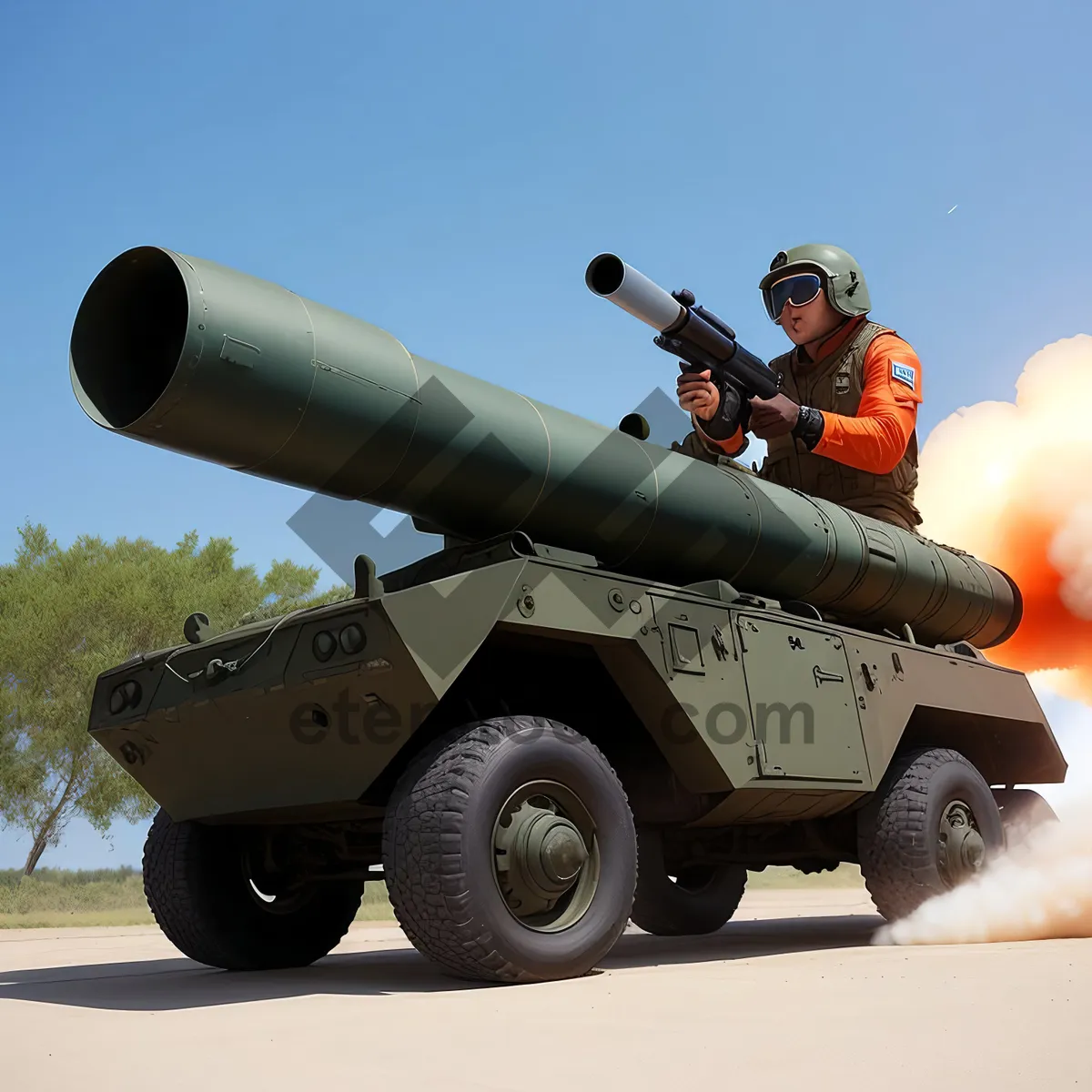 Picture of Sky-high Military Rocket Cannon in Action