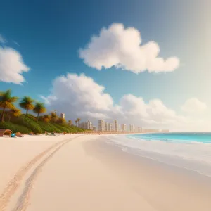 Summer Beach Sunset over Clear Ocean Waters